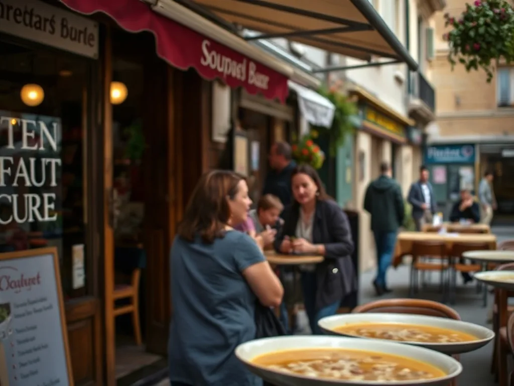 Un bol de velouté vert tendre, surmonté d'une feuille de radis et de quelques radis roses coupés en deux, posé sur une